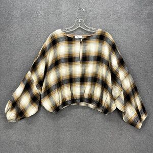 B.Yu‎ Top plaid cropped Made In Italy Ballon raglan Sleeves Boho Y2K Obersize